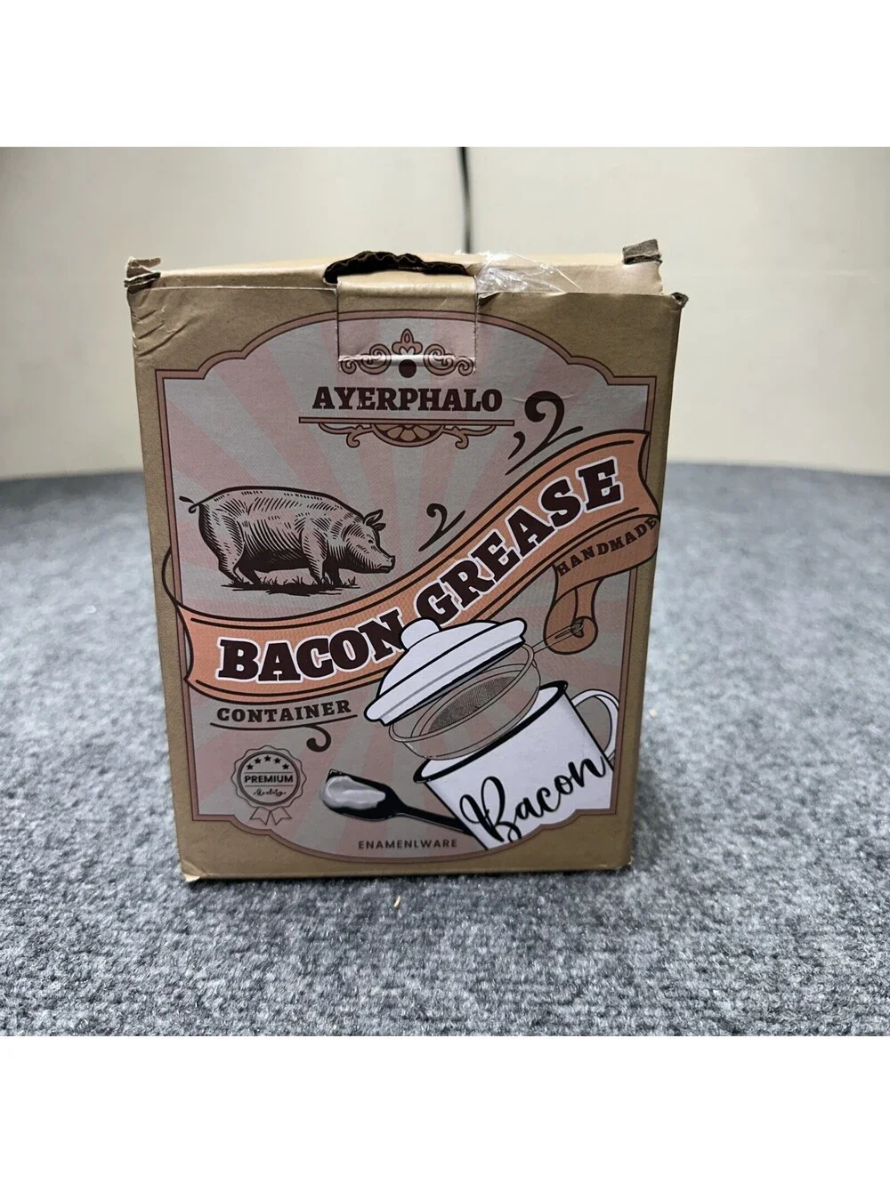 Rustic Farmhouse 24oz Bacon Grease Container with Strainer & Silicone Spatula